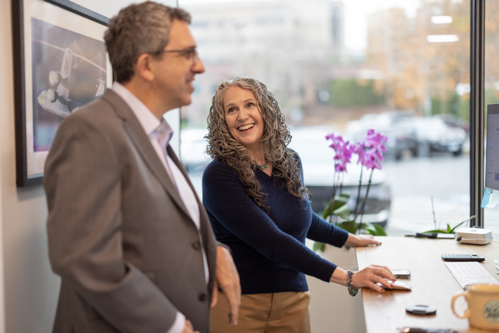 Professional reception area at Soaring Suites with friendly staff